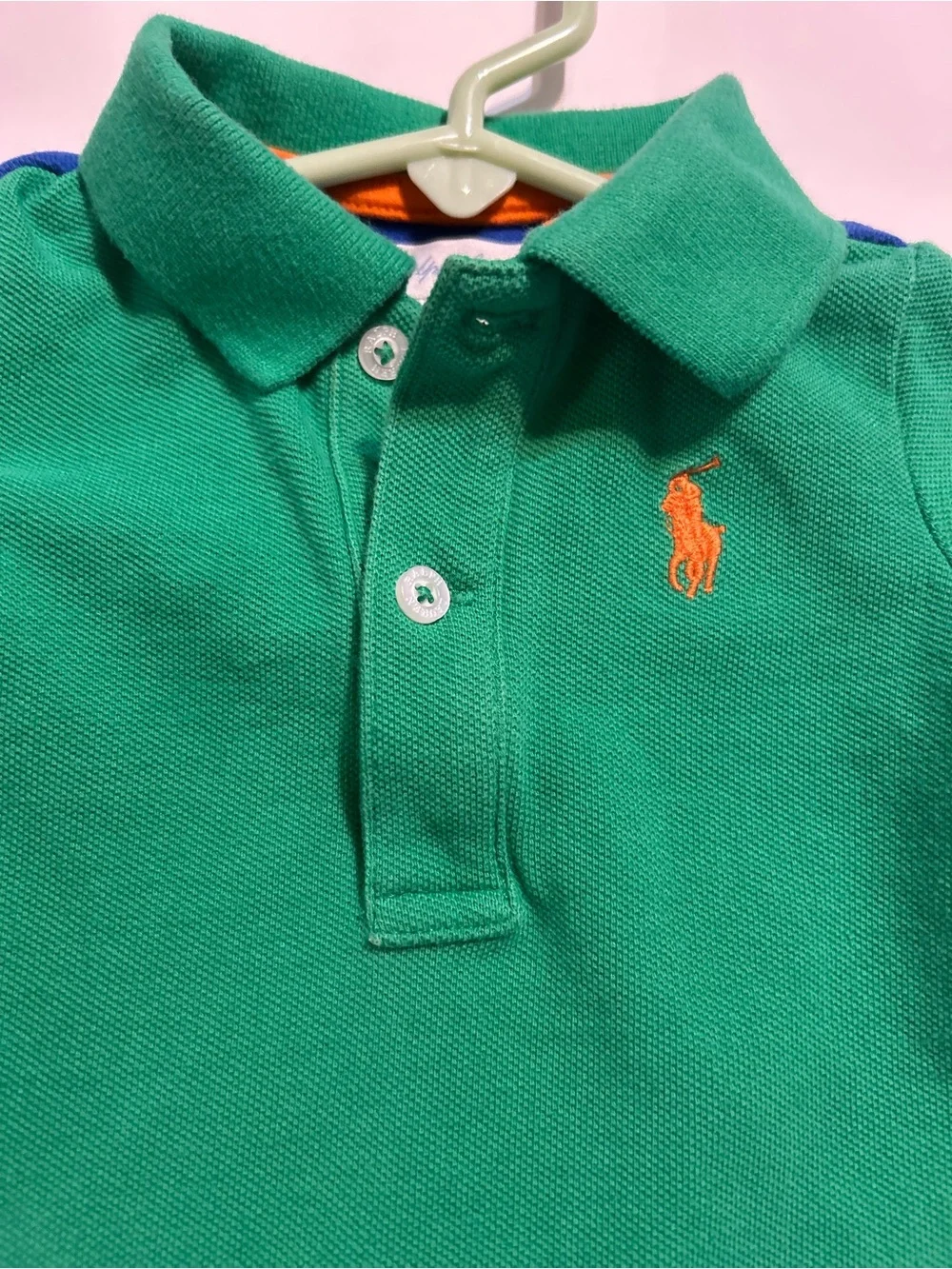 Ralph Lauren Green Polo Romper with Orange Pony